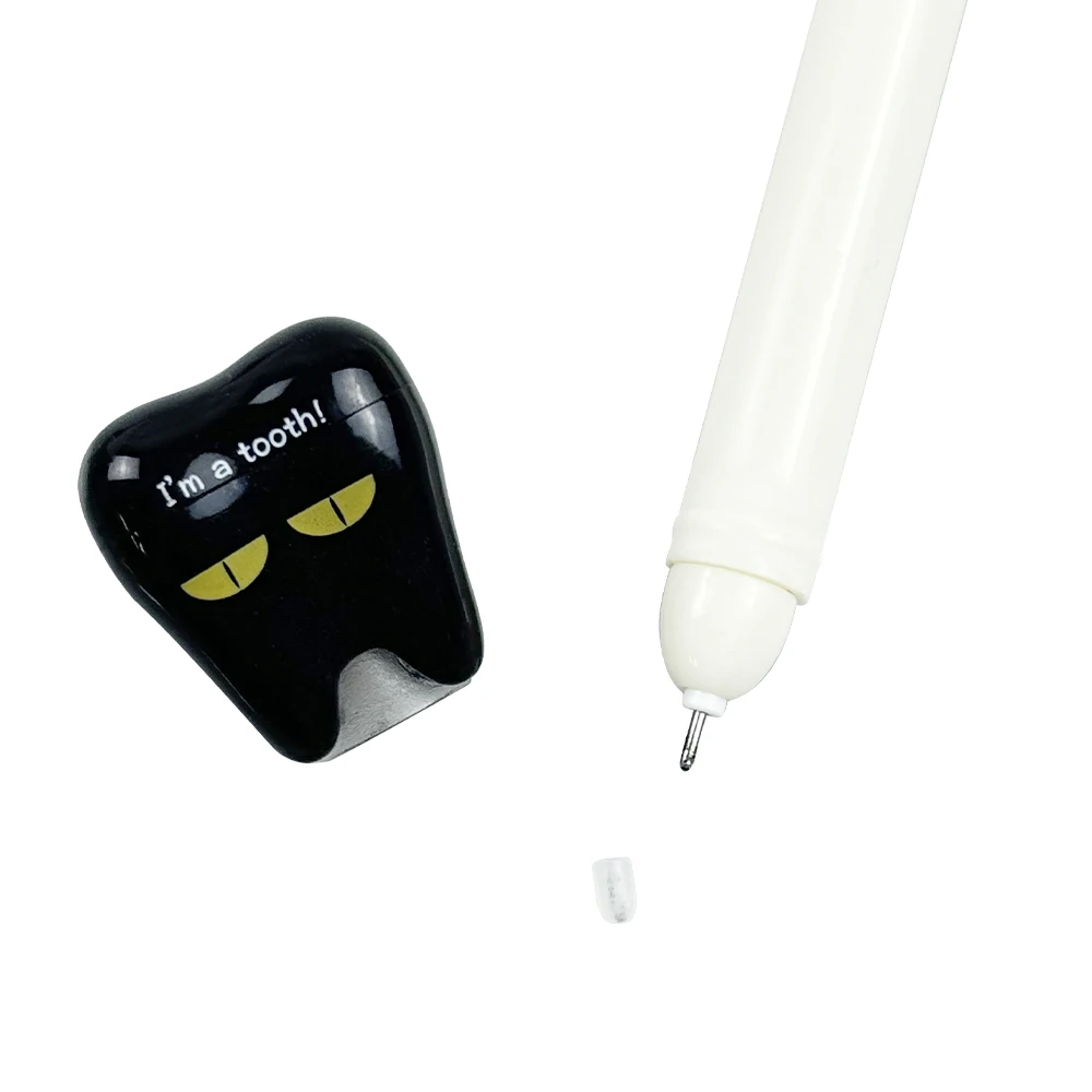6pcs 시그니처 펜 귀여운 치아 테마 블랙 젤 펜 부드러운 잉크 필러 펜 치과 사무용품