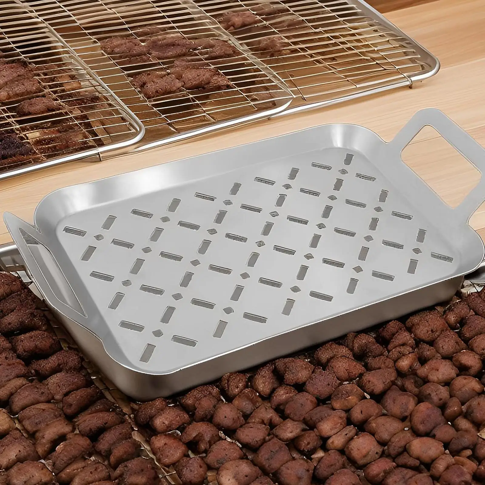 

BBQ Grill Topper Non Stick Indoor Outdoor Use for Barbecue Non Stick Grill Pan Universal for Baking Roasting Seafood Baking Tool