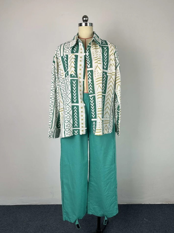 Fashionable for Women's Pants Set 2024 Spring Summer Long Sleeved Shirt Ankle Tied Harlan Pants Cotton and Linen Two-Piece Set