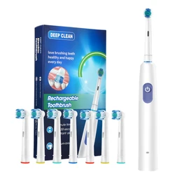 Rechargeable Electric Toothbrush with Soft Bristles and Smart Timer (White 8pcs heads)