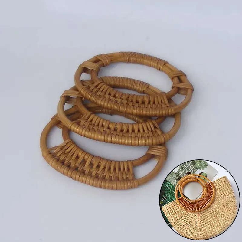 

1pcs Wooden Rattan Bag Handle Replacement DIY Making Purse Handbag Tote Round Rectangle Shaped Bag Accessories Woven