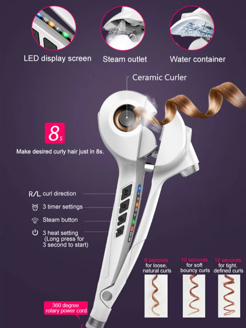 【US/UK/EU Plug】 Household Fully Automatic Electric Ceramic Heating Curling Iron Fashionable Large Wave Electric Curling Iron 5