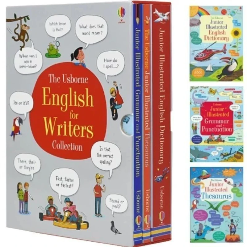 

3 Books English Dictionary Usborne English for Writers Children's Illustrations Picture Book Reference Book Livre Libro