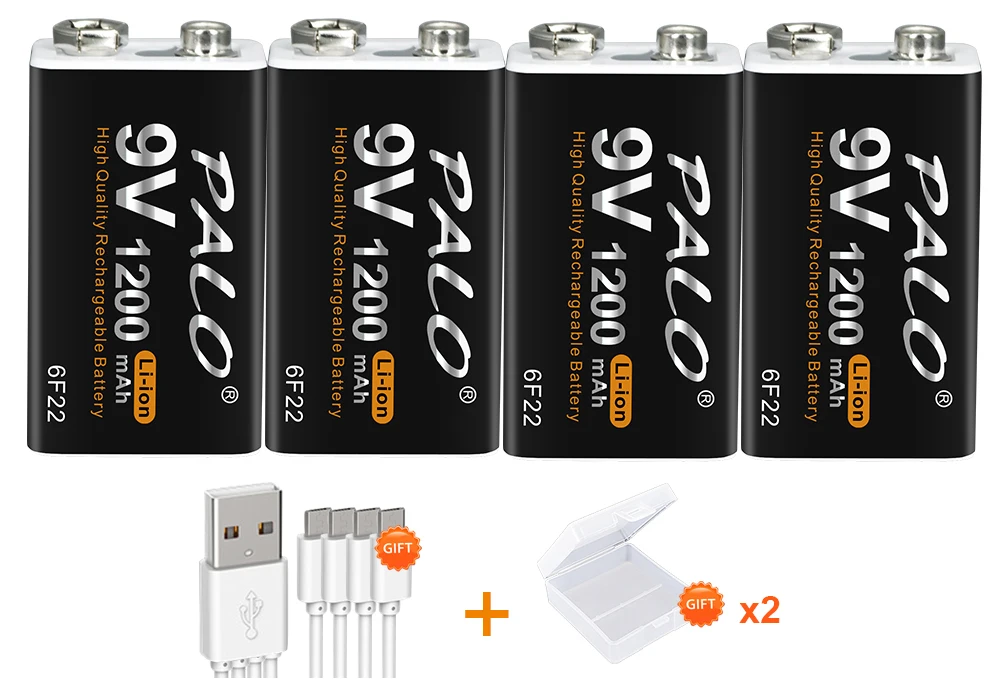 PALO 1200mAh micro USB 9 Volt  li-ion Rechargeable Battery 6F22 9V Li ion Lithium Battery for RC Helicopter Model Microphone Toy