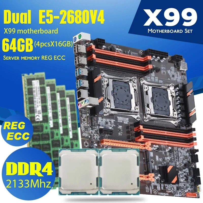 Atermiter Dual X99 Motherboard With 2011-3 XEON E5 2680 V4*2 With