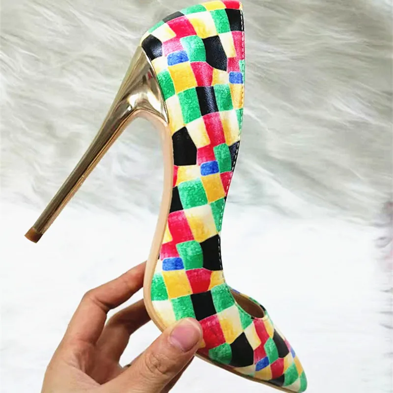 

Fashion Sexy Women Pumps PU 12CM Thin High Heels Pointed Toe Shallow Slip-On Mixed Colors Party Wedding Shoes multicolour