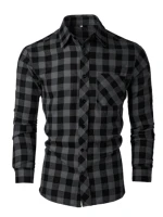 Chemise à carreaux décontractée à manches longues pour hommes, chemise boutonnée à revers de printemps et d'automne 3