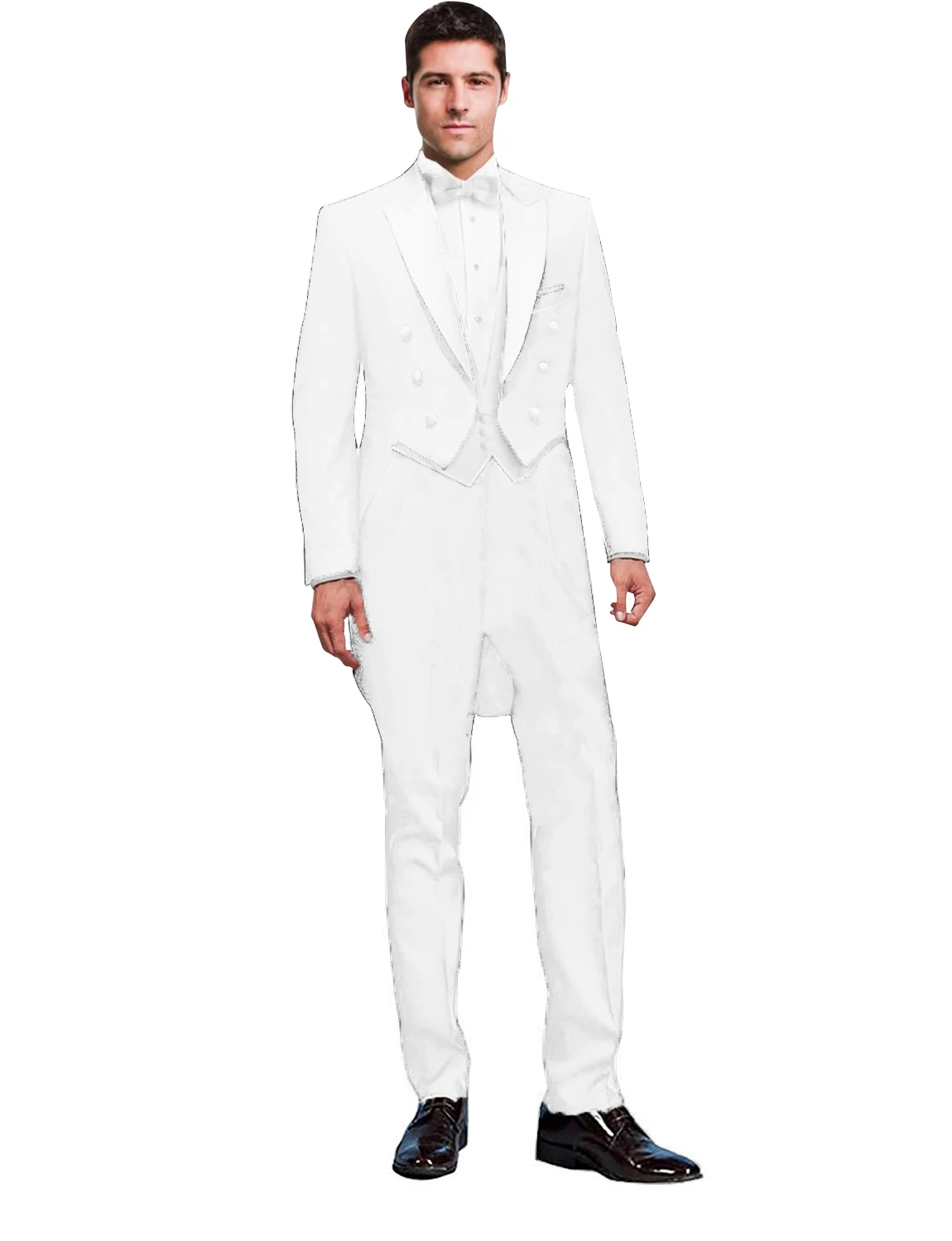 3 Piece Solid Men Suit Wedding Groom Tuxedo Long Tailcoat Best Man Formal Prom Suit Fashion Costume Homme (Jacket+Vest+Pants)