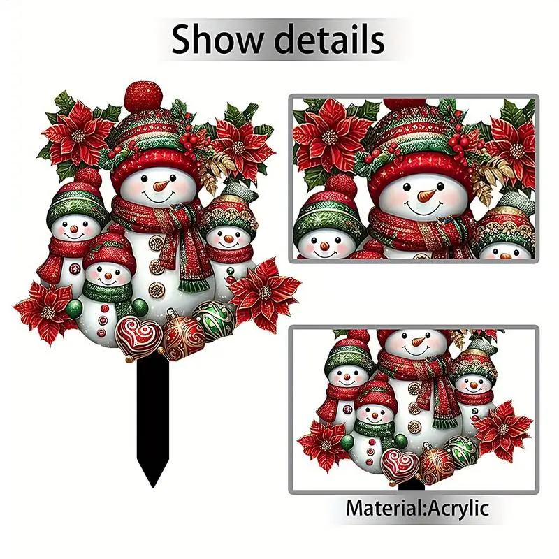 Christmas Garden Stakes 2D Acrylic Snowman Garden Stakes Plug Hand-Painted Outdoor Decorative Tool For Patio Lawn Porch