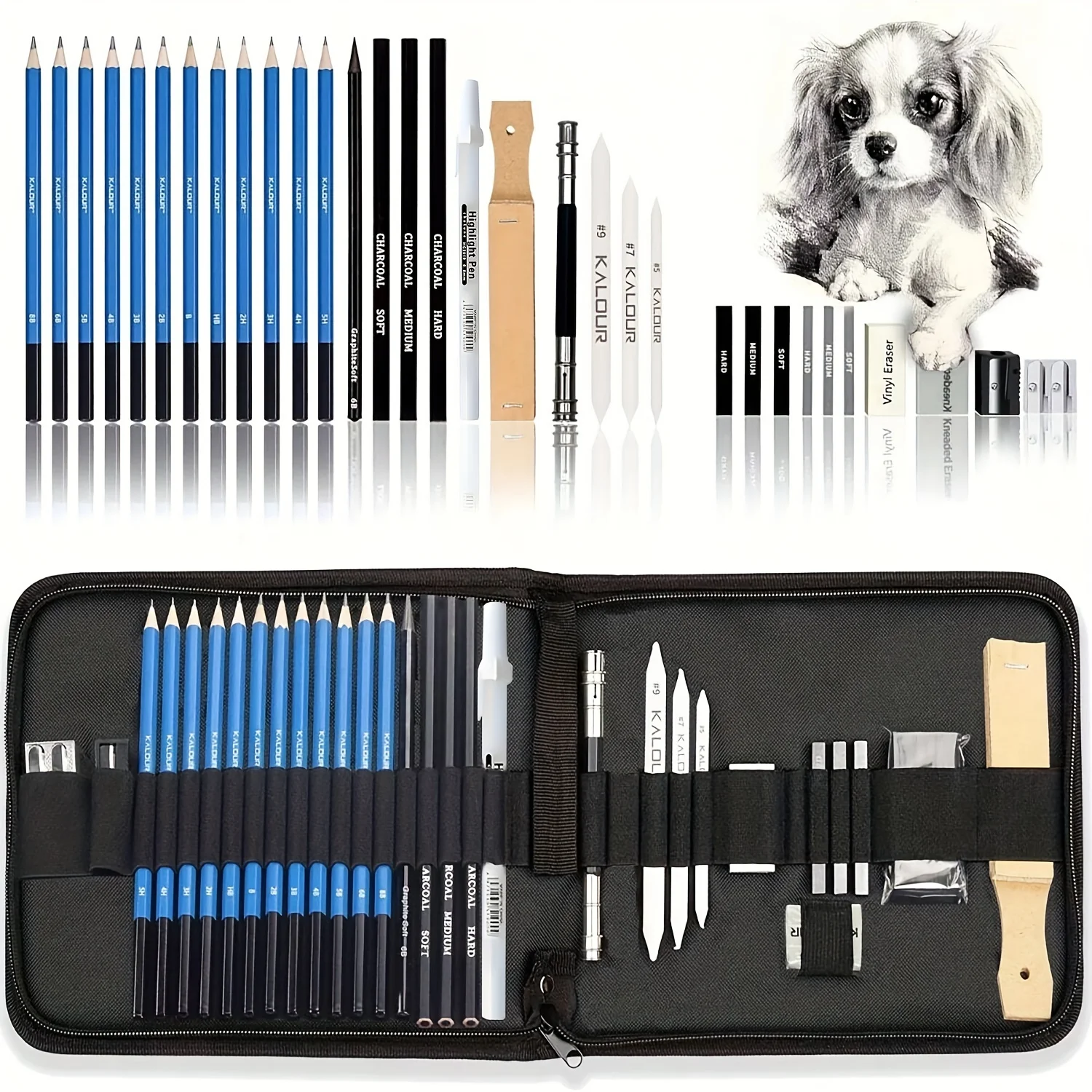 33 Pieces Pro Drawing Kit Sketching Pencils Set Portable Zippered Travel Case-Charcoal Pencils Sketch Pencils Charcoal Stick