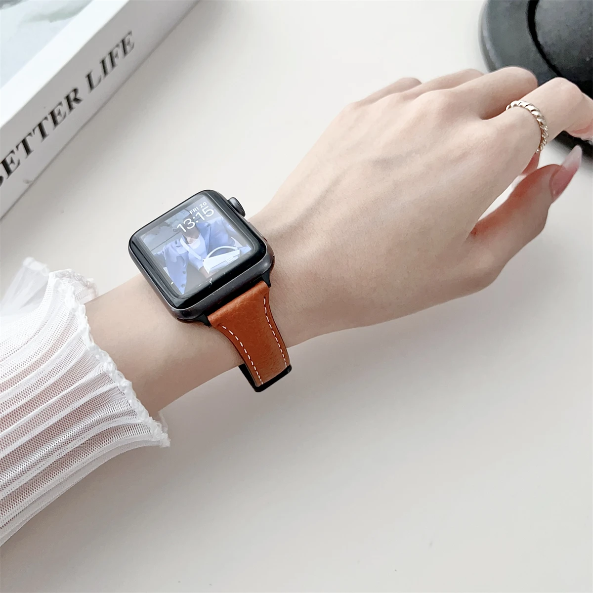 Cinturino orologio in pelle pu alla moda per tutte le serie smartwatch_voghion.com