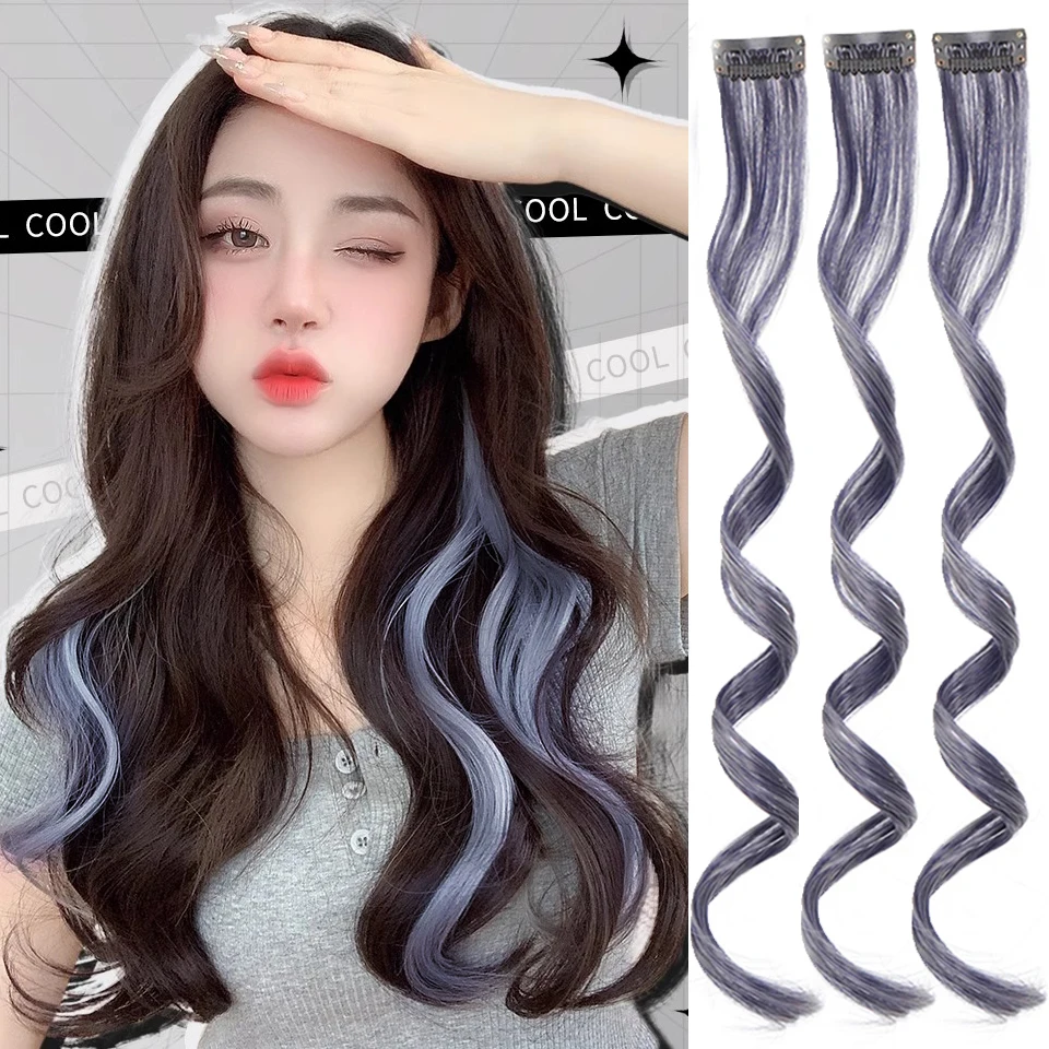 Curly Hair Hanging Ear Dyed Wig Female Long Hair Color Highlights Clockwork Invisible Seamless Curly Hair Sweet Cool Wig Piece