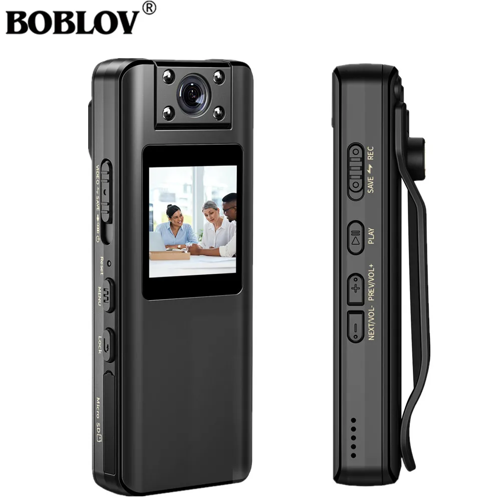 Boblov-mini Câmera de Corpo com Tela Led A22 Lente Giratória de 180 Graus 1080p hd Câmera de Corpo Pequeno Suporte Horas