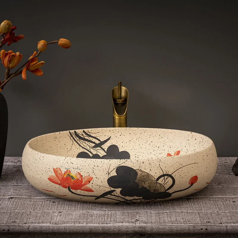 

Retro Table Basin Ceramic Washbasin Art Face Wash Inter-Platform Basin Balcony Bathroom Wash Inter-Platform Basin Wash Basin