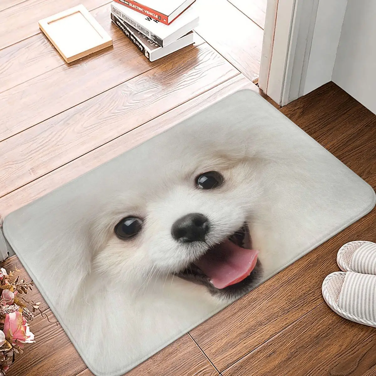 

Pomeranian Spitz Dog Curious Smiling Doormat Rug carpet Mat Footpad Bath mat Non-slip durable Washable