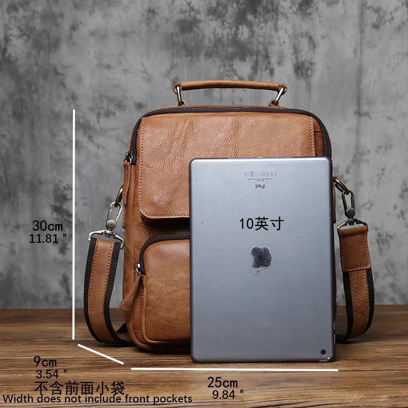 NZPJ Vintage Genuine Leather Men's Shoulder Bag Casual Natural Cowhide Crossbody Bag Trendy Handbag Suitable For 11 Inch Ipad