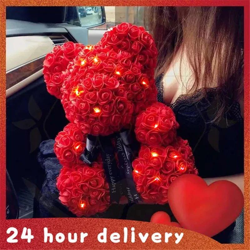 Sf7603be41e01448f8a0d7a40c523382cp Christmas Valentine's Day Gifts 23cm Led Red Rose Teddy Bear Rose Flower Artificial Decoration Birthday Gifts Valentines Gifts