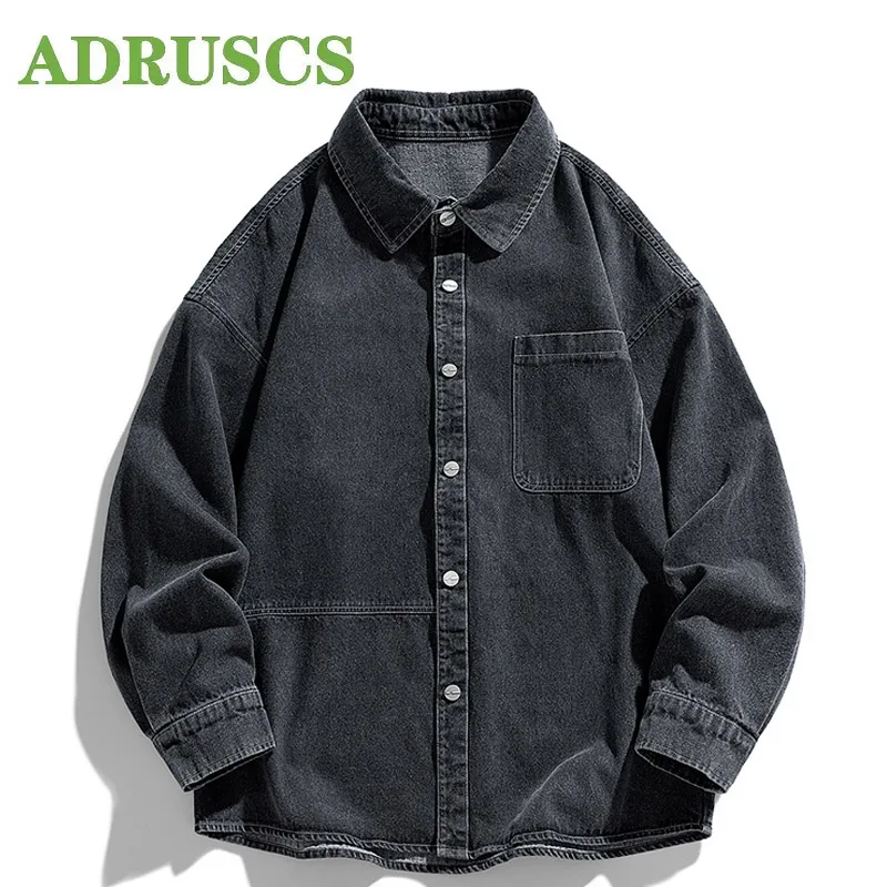 

Autumn Vintage Denim Shirt Jacket Long Sleeve Men's Casual Blouses And Shirts Oversized Mens Clothes Harajuku Hip Hop Clothing