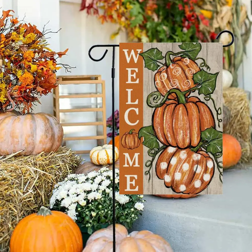 

2pcs Double Halloween Flag Pumpkin Halloween Fall Garden Flag Double Print Outdoor Farmhouse Porch Patio House Garden Decoration