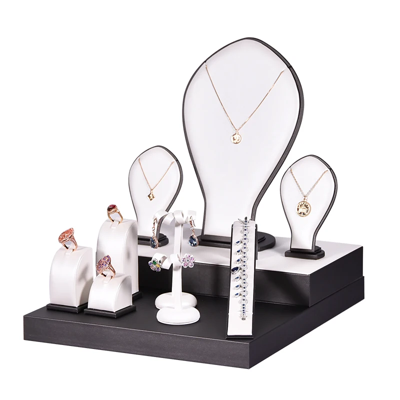 

Jinsky customized newest design fashion PU leather luxury jewelry store and counter jewelry display set