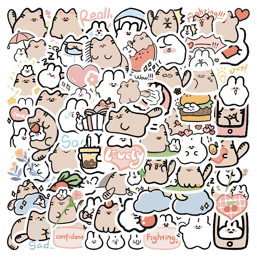 10/30/50PCS Cute little animals cat and rabbit Stickers DIY Snowboard Laptop Luggage Guitar Cool Graffiti Waterproof Sticker