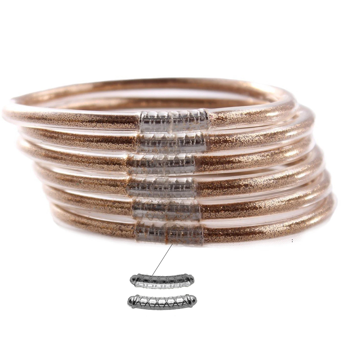 6pcs/set Glitter Jelly Bangle Bracelet for Women Fashion Temple Bangles Silicone Bracelet for Women 2