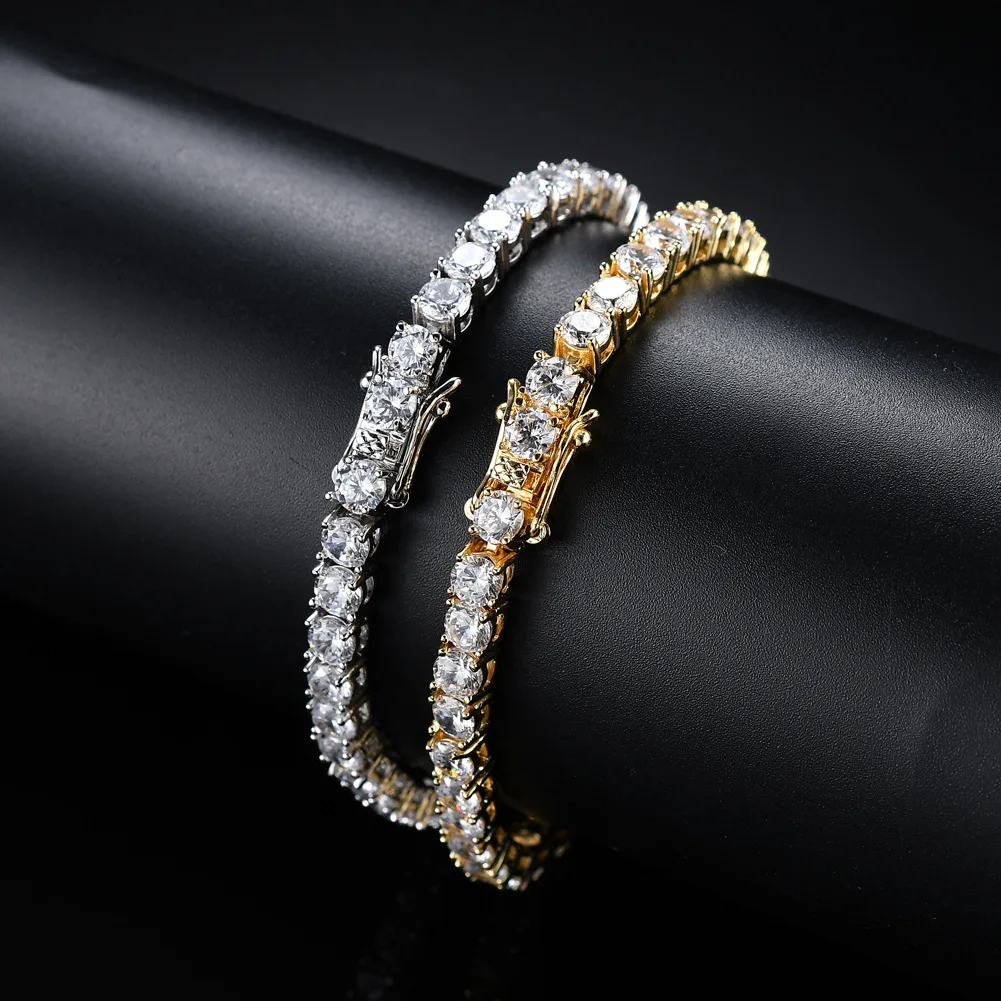 

Luxury Copper Tennis Chain 4mm Inlaid Cubic Zirconia Single Row Bracelet Men and Women Accessories Jewelry