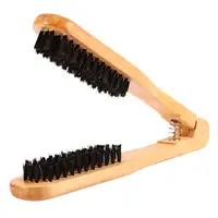 Wooden V-Shape Hairdressing Comb with Double Brushes - Anti-Static Hair Straightening Tool for Styling 1