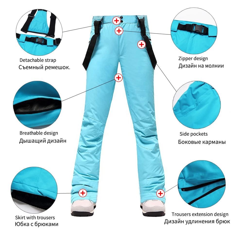 Ski Pants Women Outdoor Thicken Windproof Waterproof Winter Snow Pants  Sports Snowboarding Warm Breathable Overalls Pants Brand