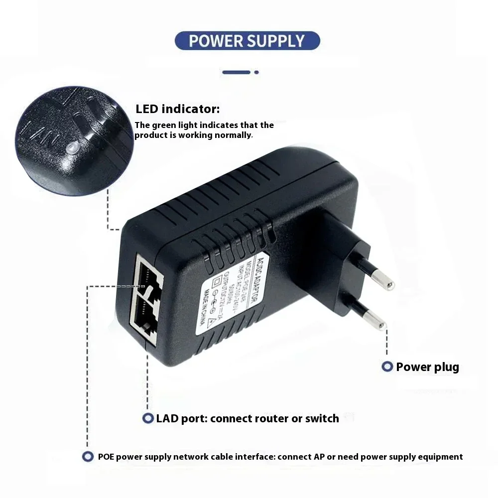POE Injector Power Supply Huitenda 12V/15V/24V/48V Ethernet Adapter 1A /0.5A For Switch CCTV IP Camera Phone AP EU Plug