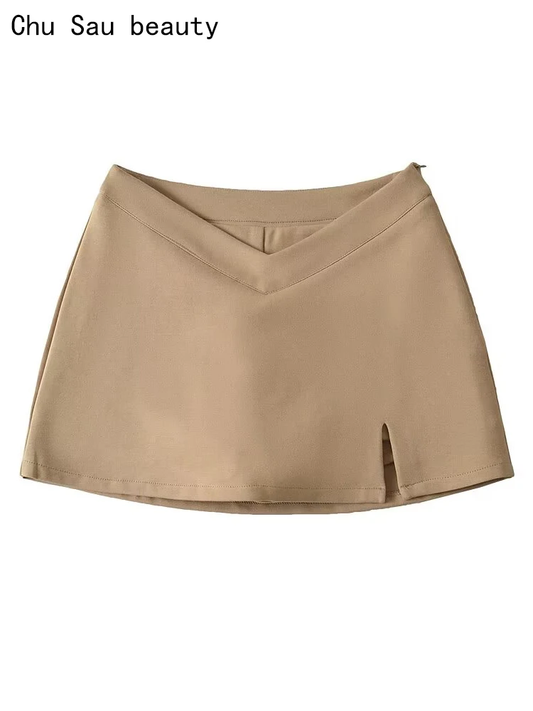 

2024 Women Summer Fashion Solid Split Mini Skirt Vintage High Waist Zipper Streetwear Ladies Short Skirts Casual Chic Vestidos