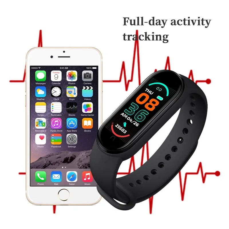 M6 스마트 시계 남성 여성 피트니스 트래커 Smartwatch 혈압 심장 박동 모니터 피트니스 밴드 Smartbracelet for 안드로이드 iOS