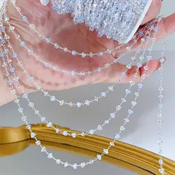 High Color Retention Crystal Copper Chain for DIY Bracelet and Tassel Jewelry Making - White, Pink, Blue Triangles (Silver color)