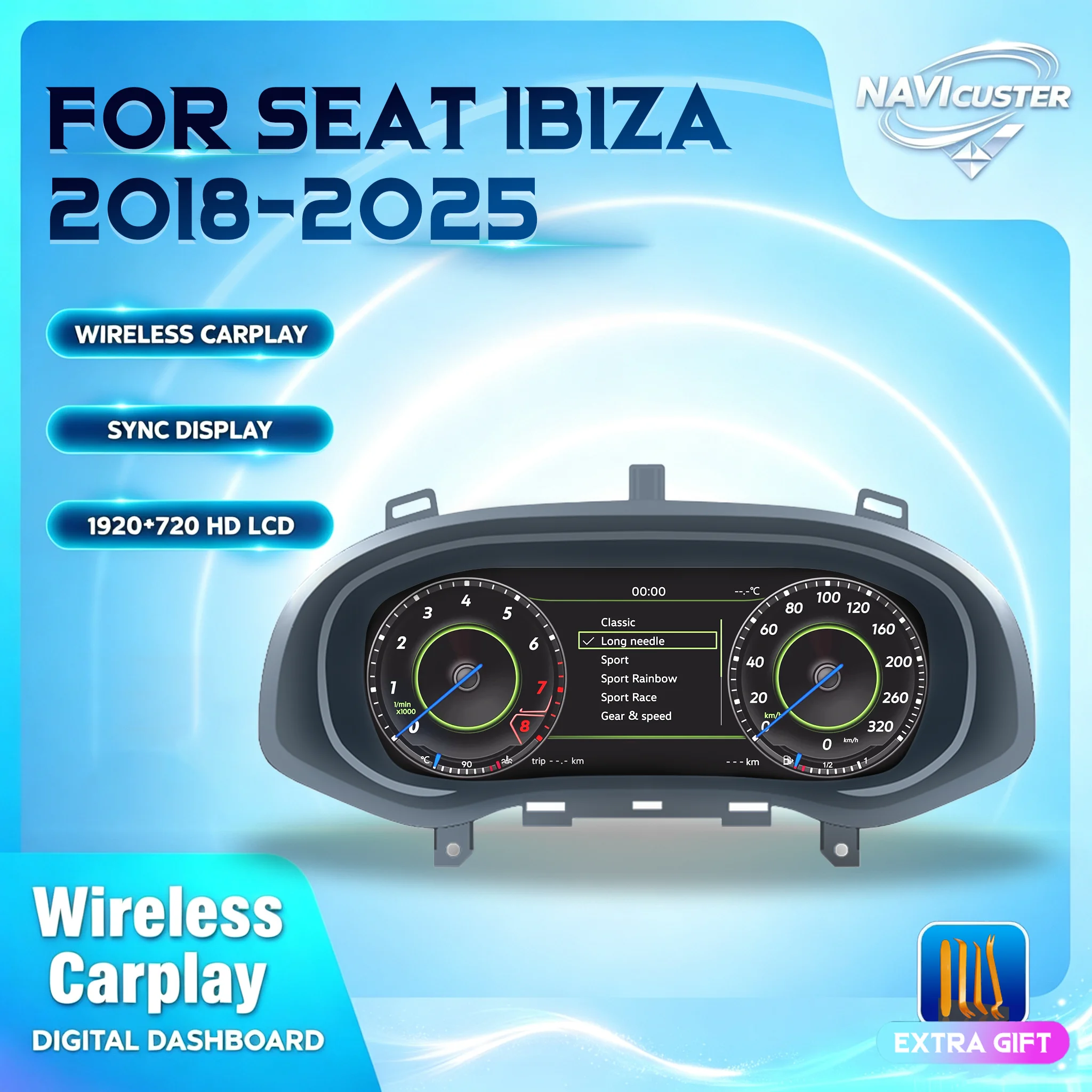 Panel de Instrumentos Navicluster de 10.25 Pulgadas para Seat Ibiza Plataforma MQB Años 2018-2025, Panel Digital con Soporte para CarPlay, HDMI, Pantalla LCD, Velocímetro, Cabina Virtual 1