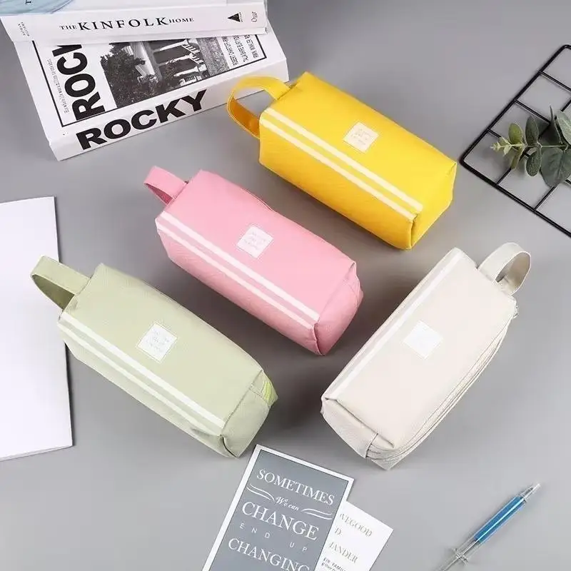 Solid Large Capacity Pen Pencil Bag Storage Case Makeup Pouch Cute Stationery Office School Supplies