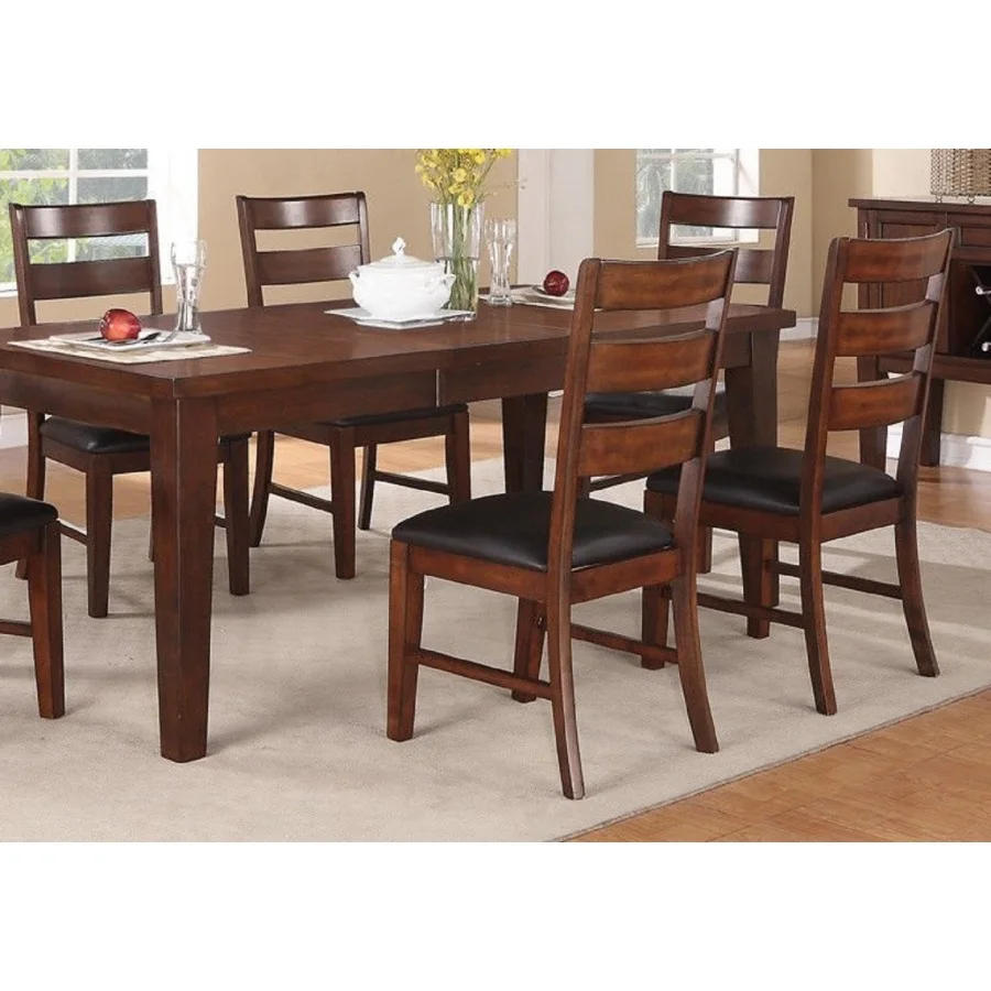 Antique Walnut Finish Solid Wood Set of 2pc Chairs Dining Chair Ladder Back Cushion Seats 6