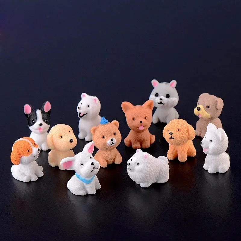 Mini Dog Puppy Cartoon Animal Figurine Cake Decoration Resin Craft Fairy Garden Decor