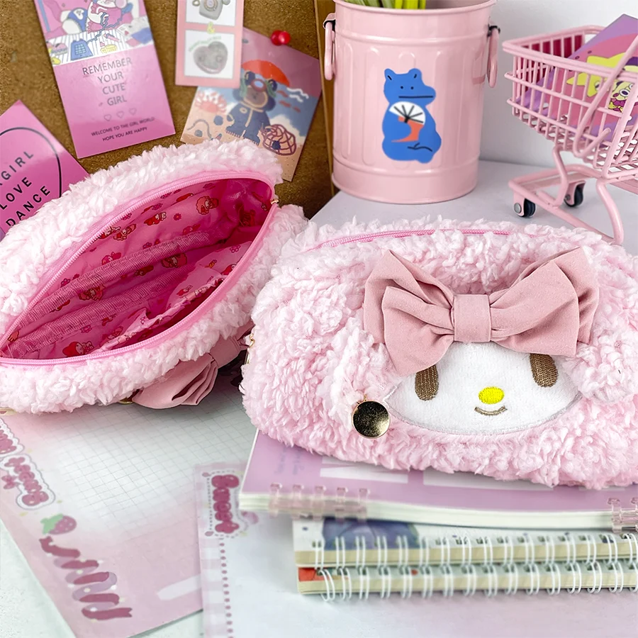 Cute bunny pencil storage bag cartoon pink school supplies pencil case large capacity stationery bag girl storage ornament