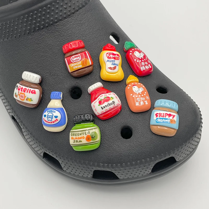 크록스 DIY 부품용 귀여운 땅콩 버터 신발 장식, 재미있는 토마토 소스 신발 참, 어린이 슬리퍼 액세서리 선물, 9 개
