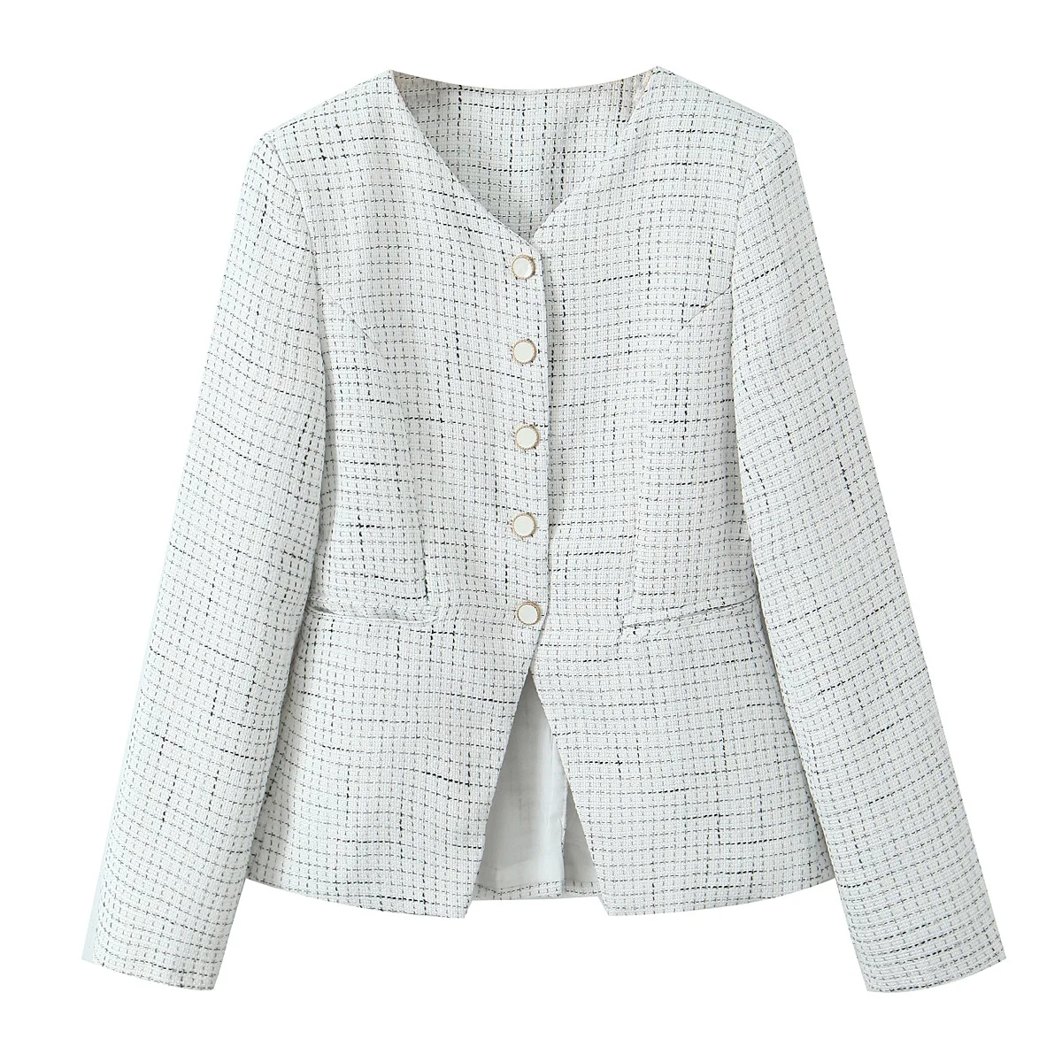 French Style Retro V collar Plaid Woven Tweed Blazer + High Waist Mini Short Skirts Suits 2 pieces 1 Set Black White