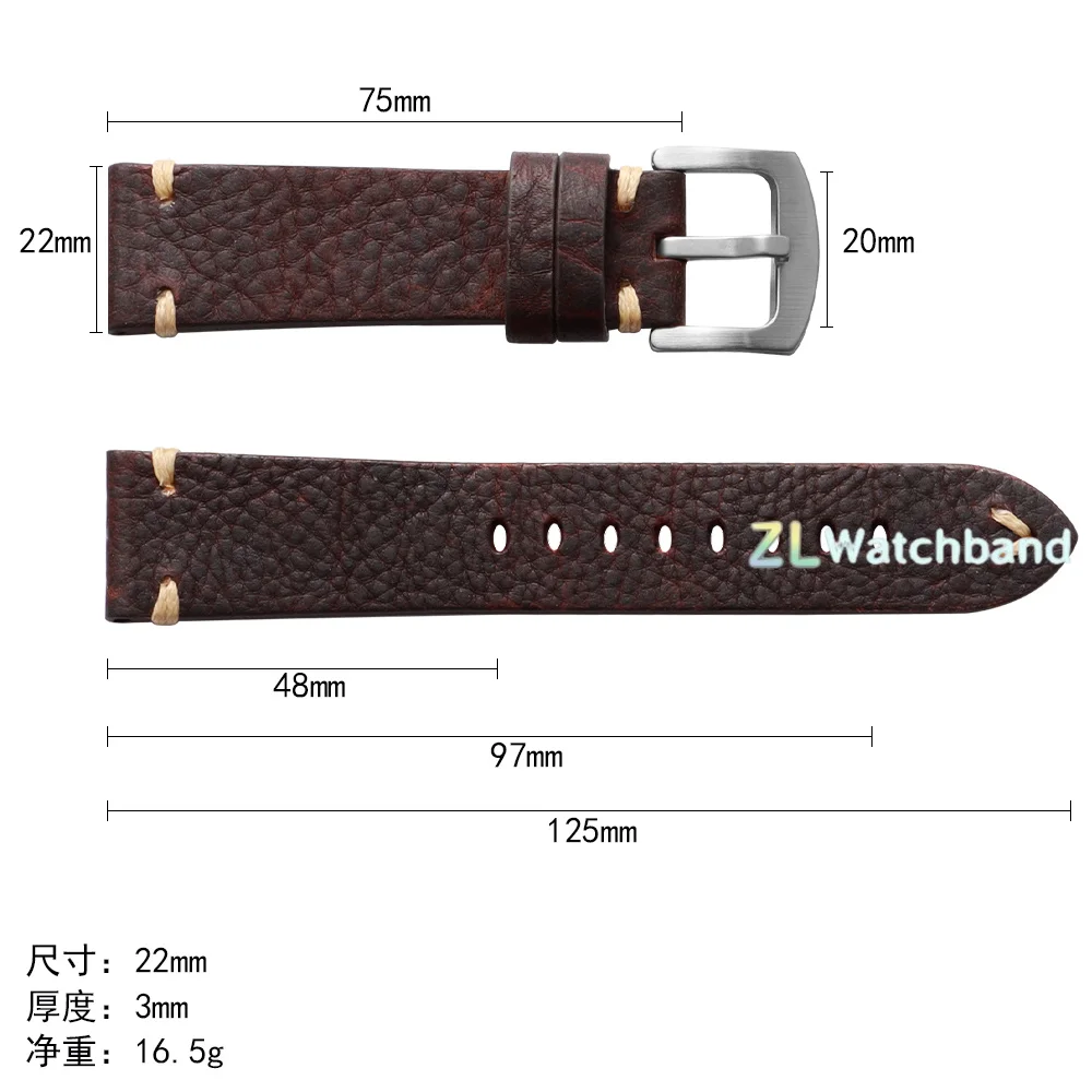 Vintage Genuine Cowhide Leather Watch Band with Metal Buckle