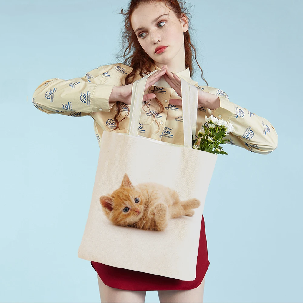 

Fashion Lovely Pet Cat Canvas Shopping Bag for Children Both Sided Reusable Cute Pet Animal Girl Women Tote Handbag School Bags