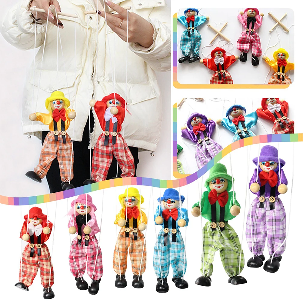 Wooden Retro Pull string puppet Clowns Children Kids Marionette Christmas Gift