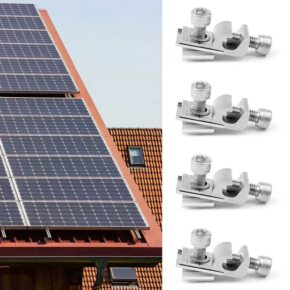 Sistema De Montaje Solar, Clip De Puesta A Tierra, 10 Piezas, Piezas De Soporte Fotovoltaico, Panel Solar, Kit De Rieles De Conexión A Tierra De Aluminio Fotovoltaico