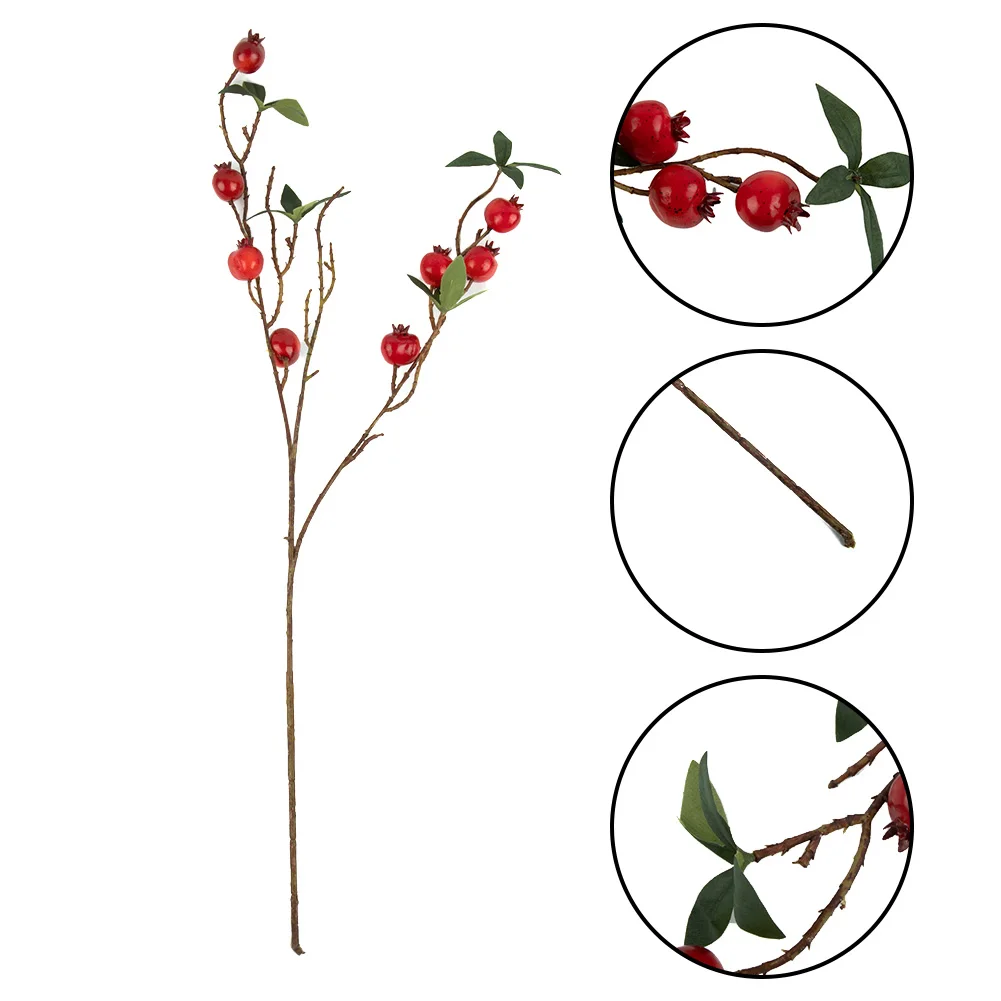 9-köpfe Granatapfelzweig mit Blättern, rote künstliche Früchte, Blumen für Hochzeit, Party, Tabel, Dekoration, Zuhause, Geburtstag, Dekoration – Detail 6