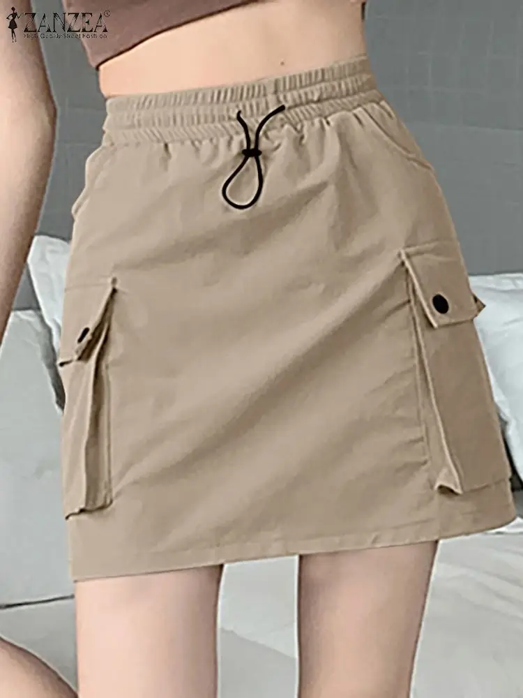 

Vintage Drawstring Cargo Skirts Y2k Mini Sundress Femme Party Vestidos Jupe Robe ZANZEA Casual Faldas Saia Women Summer Skirts