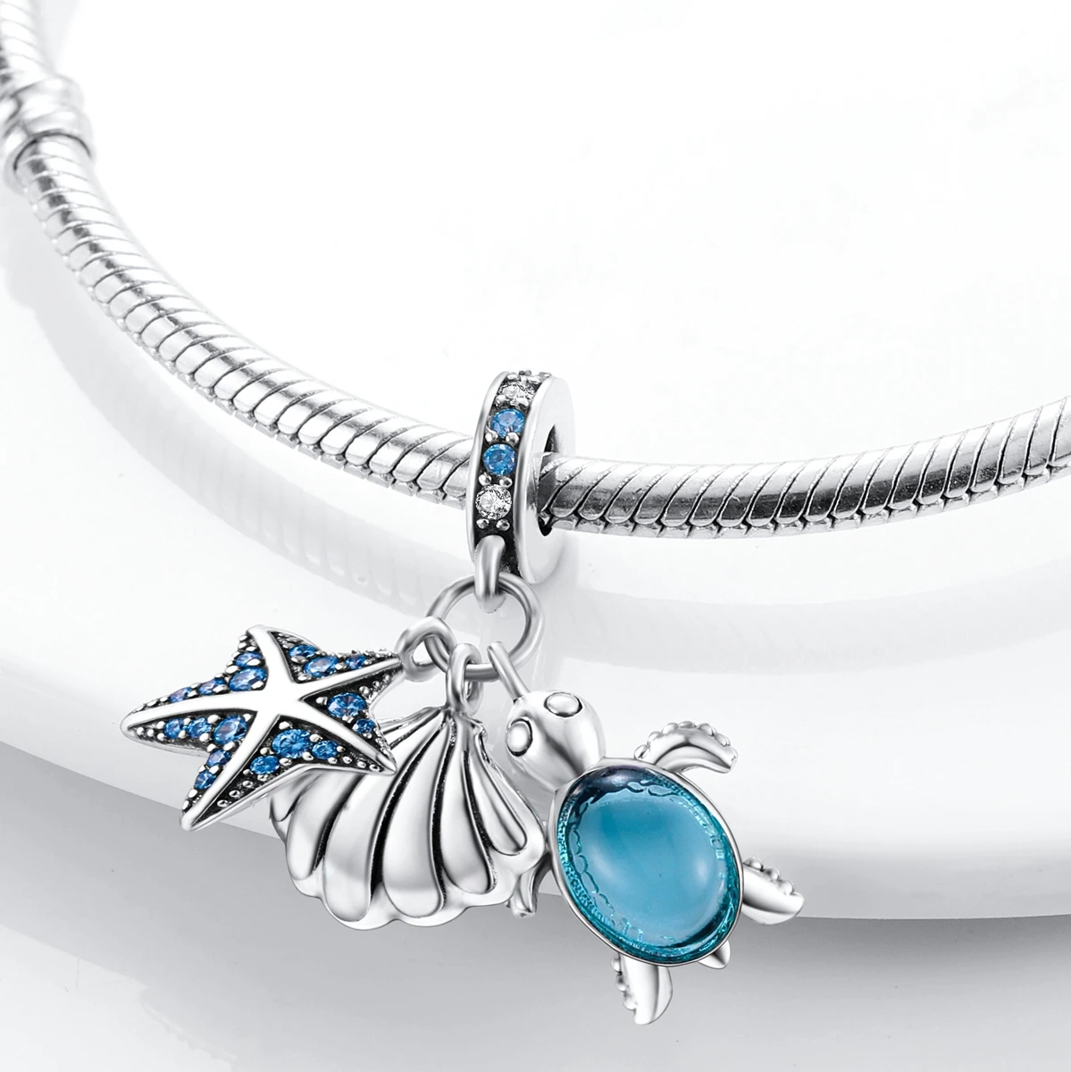 Silver Plated Dangle Charm Starfish Turtle Shell Dolphin Beads fit Original Bracelet Summer Collection Jewelry 2