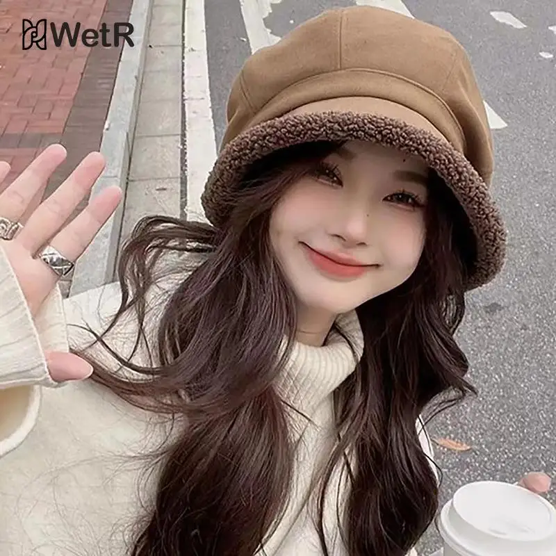 여성용 베레모 모자, 팔각형 모자, 레트로 단색 벨벳, 뉴스보이 캡, 여성 버킷햇, 신제품