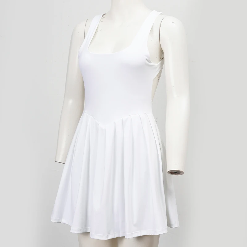Sean Tsing Tennis Golf Wear Dress For Women White Backless Pleated Outdoor Sport with Short Fitness Training Badminton Mujer