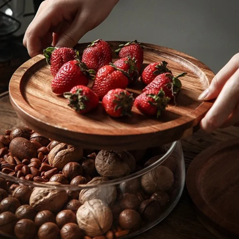 Creative Glass Food Storage Container with Wooden Lid Kitchen Snack Fruit Sealed Jar 3